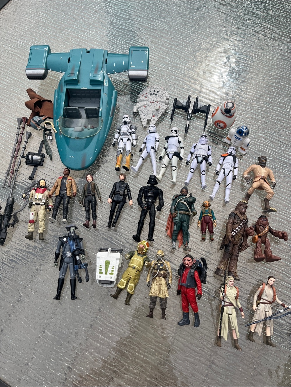 Star Wars 3.75" Action Figures & Vehicle Lot - Darth Vader Rey Chewbacca Droids